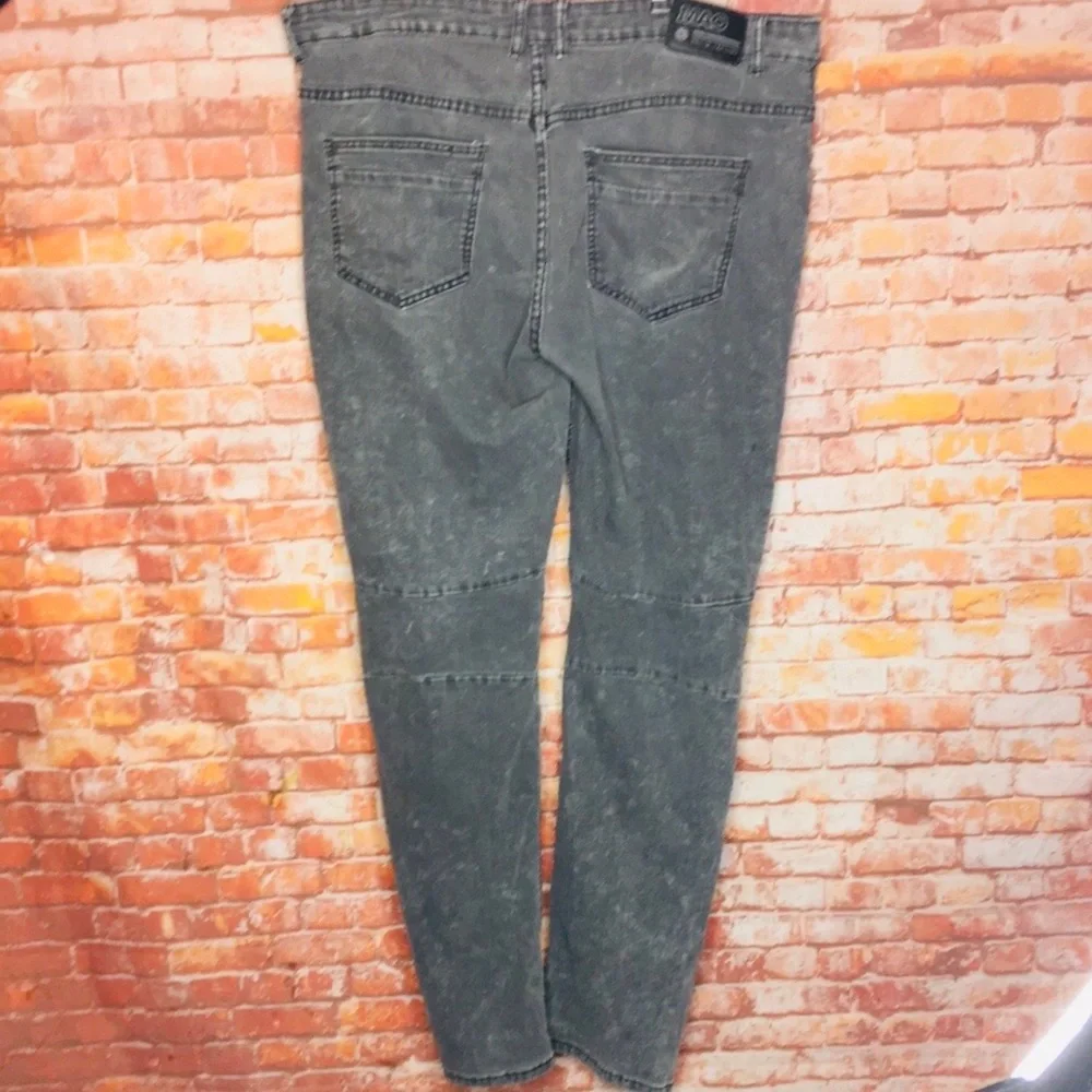 MAO Denim Factory Vintage Distressed Gray High Rise Moto Biker Jeans